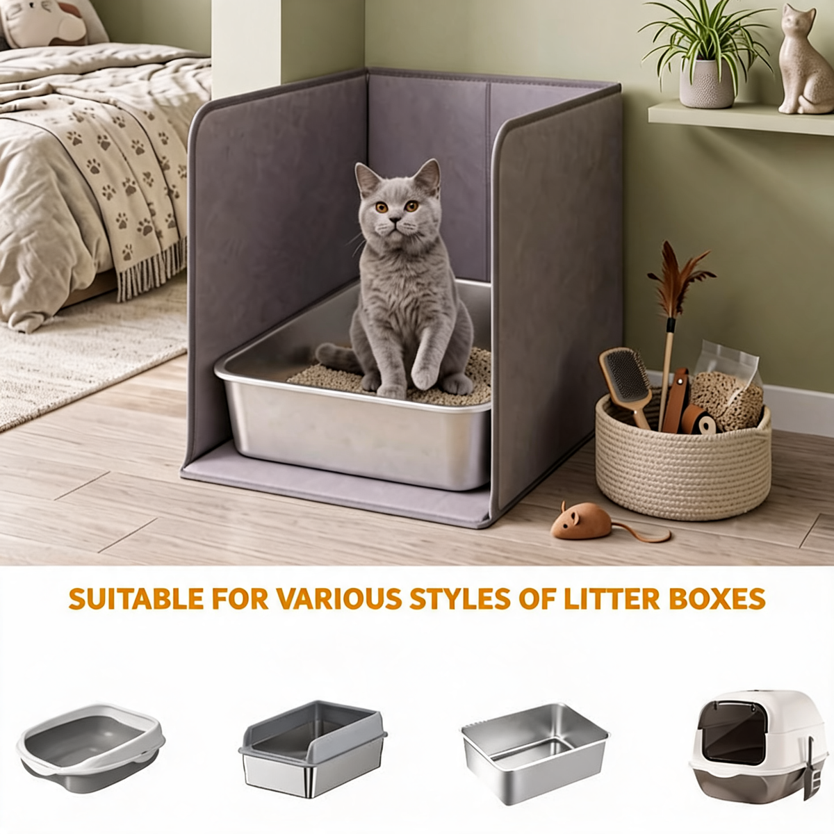 Foldable Cat Litter Box Enclosure